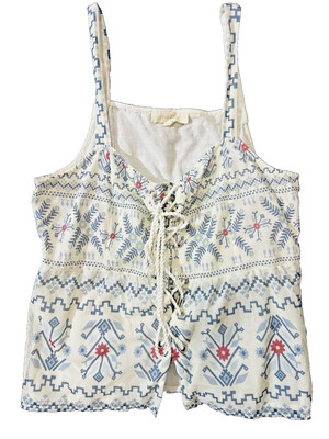 Anthropologie Forever That Girl Sz M Swedish Nordic Heritage Charm Lace-Up Tank