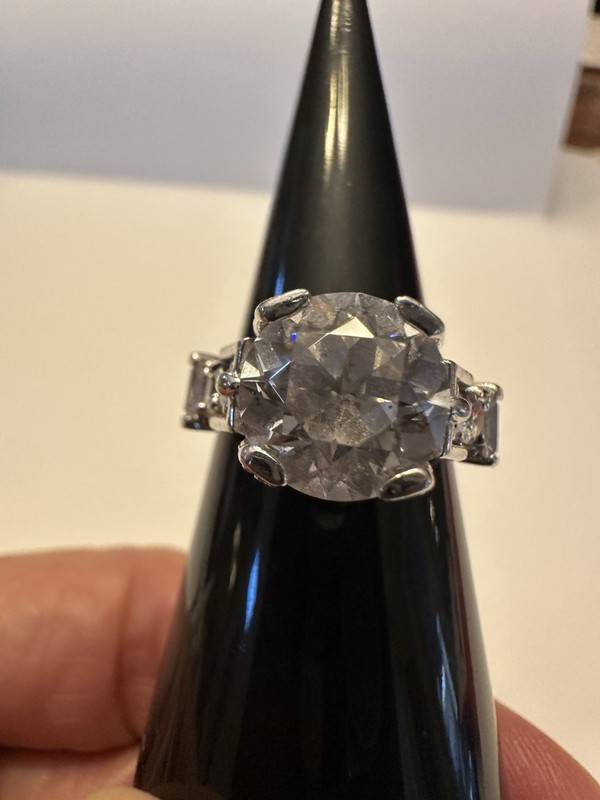 VINTAGE SIGNED  925” SILVER TONE SZ 6.75 CLEAR CZ/RHINESTONE 