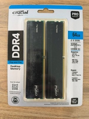 Crucial Pro 64GB (2x32GB) DDR4 UDIMM 3200MHz CL22 Black Heat Spreaders Support