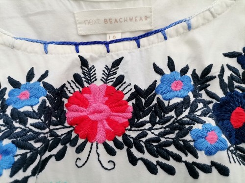 Next Size 16 (44) White Knee-Length Summer Dress Cotton 100% Short Sleeve Embro - Picture 4 of 5