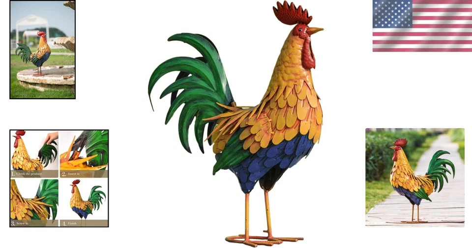 Multicolor Freestanding Rooster Sculpture - Perfect Outdoor & Indoor Accent - Image 2 of 4