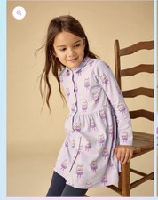 Tea Collection Long Sleeve Collared Button Up Shirt Dress CATS With Bows Girls 4