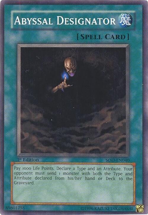 Abyssal Designator SOD-EN040 YuGiOh Soul of the Duelist trading card — raw and PSA graded price guide