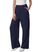 Weite Damen Stoffhose BüGelfrei Mit Taschen Navy M/32L Atmungsaktiv Komfortabel