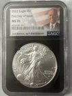 2022 Silver Eagle MS 70 Joe Biden… First day of issue  Black Core Plz read desc.