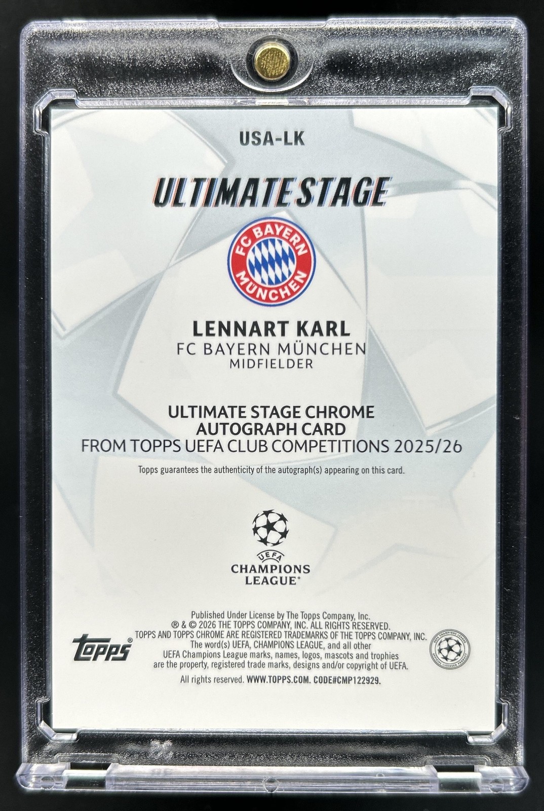 2025-26 Topps UEFA Lennart Karl Ultimate Stage Chrome Auto Rookie RC #USA-LK view 2