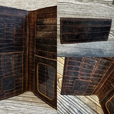 Twisted X Croc Embossed Brown Leather Rodeo Wallet ID Window 7.5  x3.75  