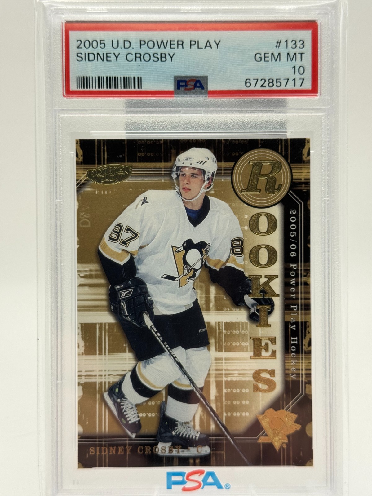 2005-06 UPPER DECK POWER PLAY #133 SIDNEY CROSBY Rookie RC PENGUINS PSA 10