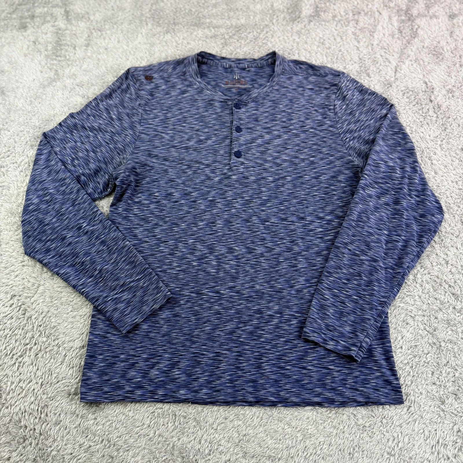 Rhone Shirt Mens Medium Blue Geometric Long Sleeve Henley Pima Performance
