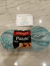 Premier Puzzle Yarn-Dominoes - Blue #1050-18 & Crochet Shoulder Wrap Pattern Kit