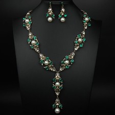 Women Rhinestone Jewelry Pearls Necklace Earrings Set Girls Christmas Gifts New