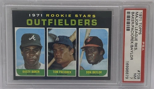 1971 Topps Baseball Dusty Baker Tom Paciorek Don Baylor Rookie RC #709 PSA 7 NM