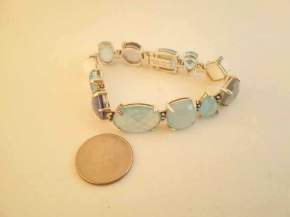 Michael Dawkins plata esterlina azul piedras preciosas tenis pulsera topacio calcedonia Foto 2 de 4