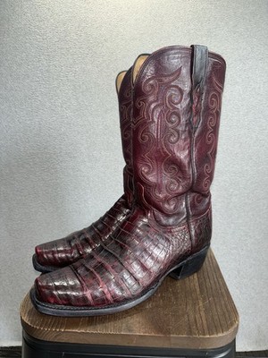 LUCCHESE 10.5D ULTRA CAIMAN BLACK CHERRY 7 TOE RARE!!! ALLIGATOR!!!