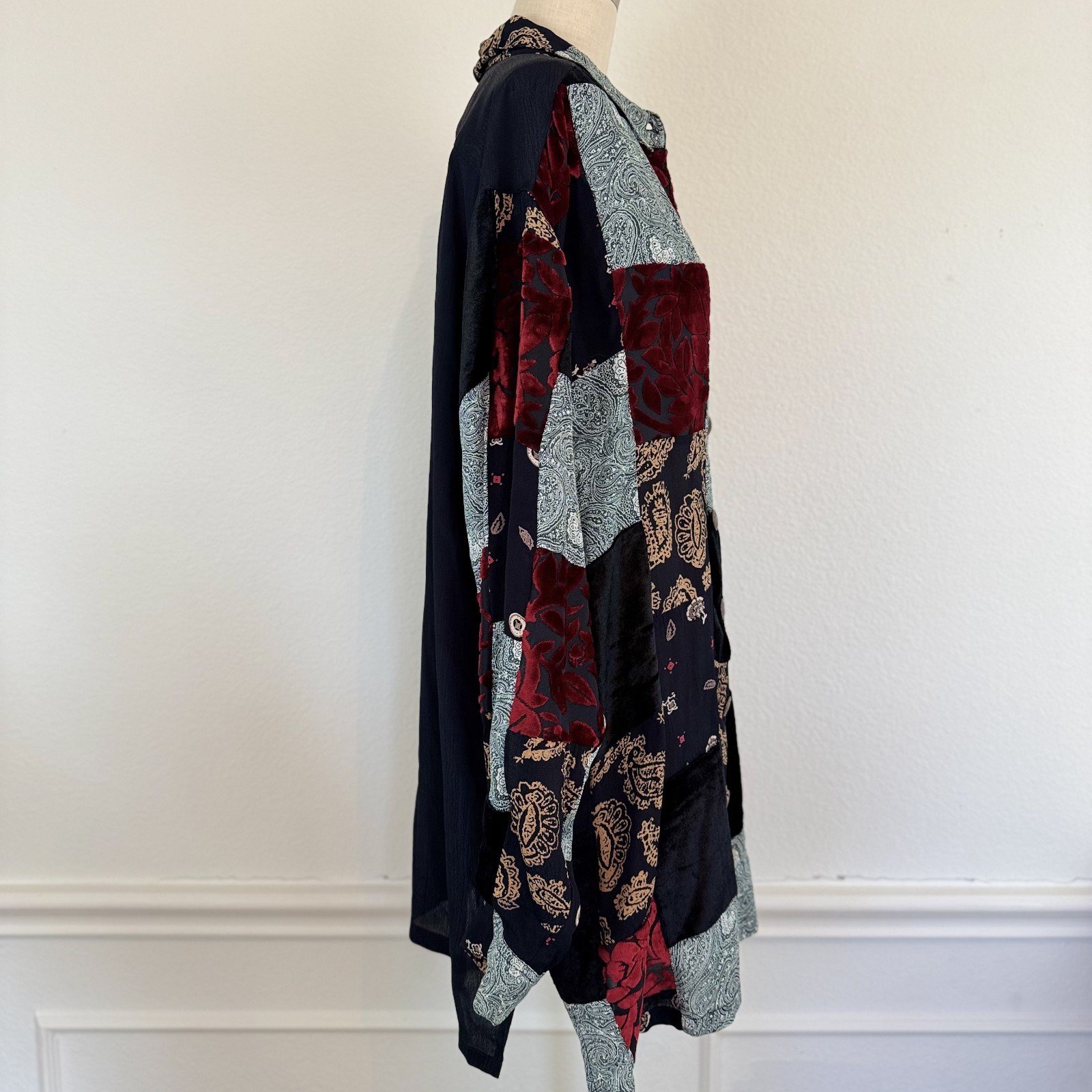 Scott Taylor Patchwork Button Down Tunic Shirt M … - image 3