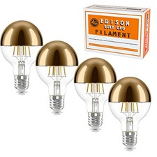 Half Chrome LED Light Bulbs,Dimmable 6W (Equivalent 60Watt)Edison Bulbs,4000K