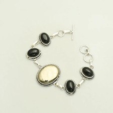 Apache Pyrite Black Onyx Gemstone Handmade Bracelet Jewelry 29 Gms Gift AB 52156