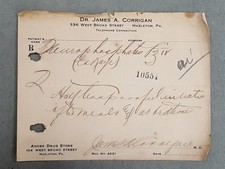 1923 antique DRUGGIST PRESCRIPTION hazleton pa DR. fagan 10551
