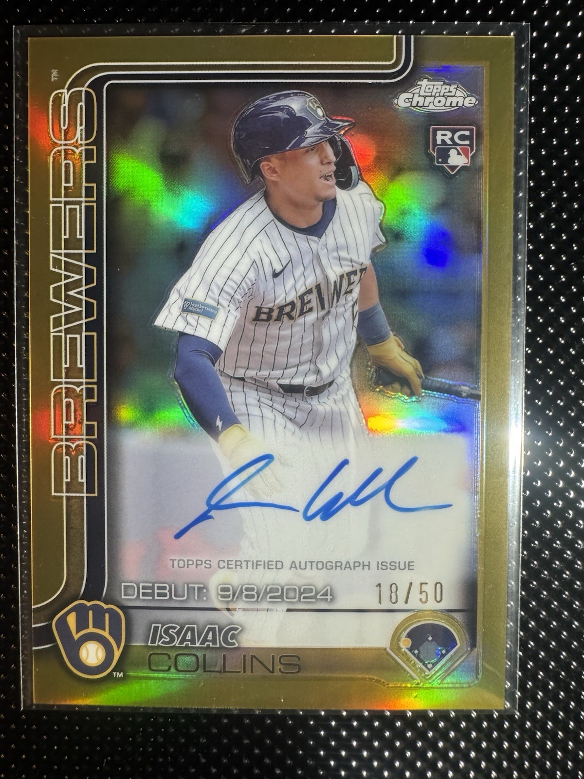 2025 Topps Chrome - Rookie Autographs Isaac Collins #RA-IC (AU, RC) Gold /50
