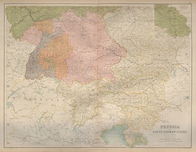 Süddeutschland Staaten & Österreich. Polen Schlesien Bayern. BARTHOLOMÄUS 1870 Karte