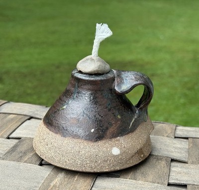 Andrew Huddleston Studio Art Clay Pottery Oil Lamp Rustic Handmade Indiana 1996
