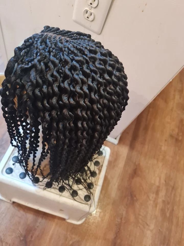 Peluca corta trenzada para mujer negra trenzas trenzas encaje frontal fibra sintética Foto 4 de 4