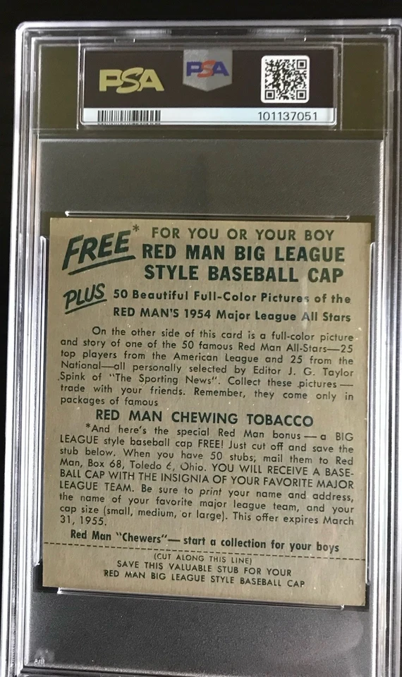 1954 RED MAN TOBACCO #7 ORESTES MINNIE MINOSO PSA 6 WHITE SOX HOF - Image 2 of 2