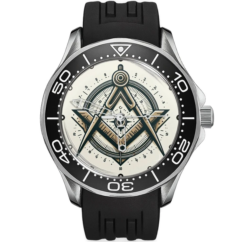 TWK Freemason Kompass Winkelmesser Silikonarmband Uhr Analog 40mm Schwarz - Bild 1 von 1