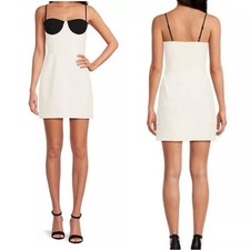 New Gianni Bini Womens Black White Spaghetti Strap Sweetheart Neck Mini Dress XS