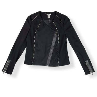 Cache Jacket Women Large Black Moto Long Sleeve Zip Studs NWT $178