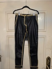 Roberto Cavalli Black Faux Leather Pants W/ Gold Cloth Trim. Italian Size 40.