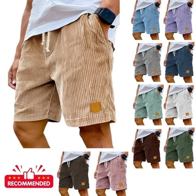 Mens Summer Shorts Casual Corduroy Drawstring Lightweight Shorts S M L XL XXL - Image 1 of 2