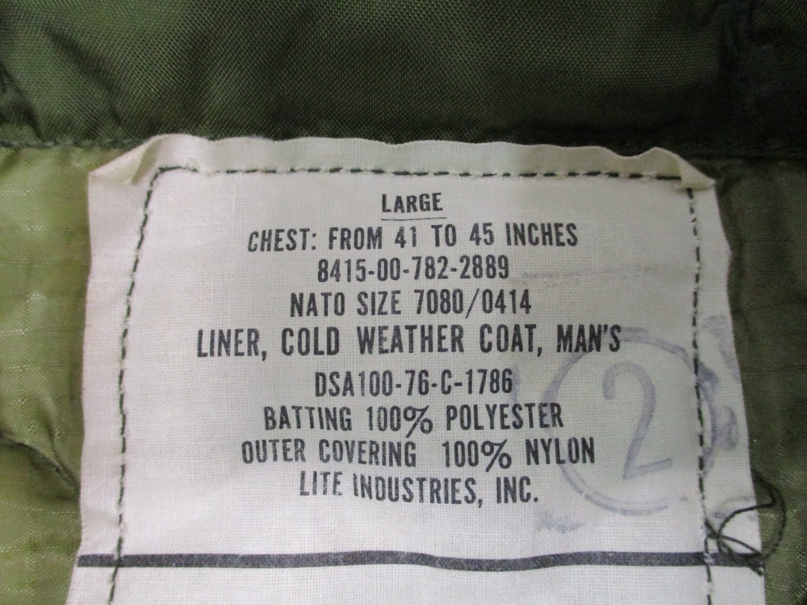 USED USGI OD GREEN MILITARY FIELD JACKET LINER COLD WEATHER COAT NO BUTTONS