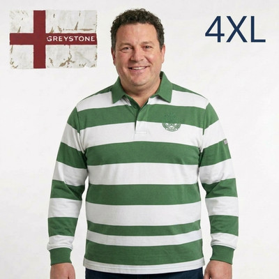 Greystone Sweatshirt 4XL Grün Weiß Übergröße gestreift Polo Shirt Knopfleiste