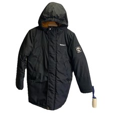 Timberland Parka Jacket Youth Boy  s Medium Black Hooded FZip Fleece Lined 10 -12