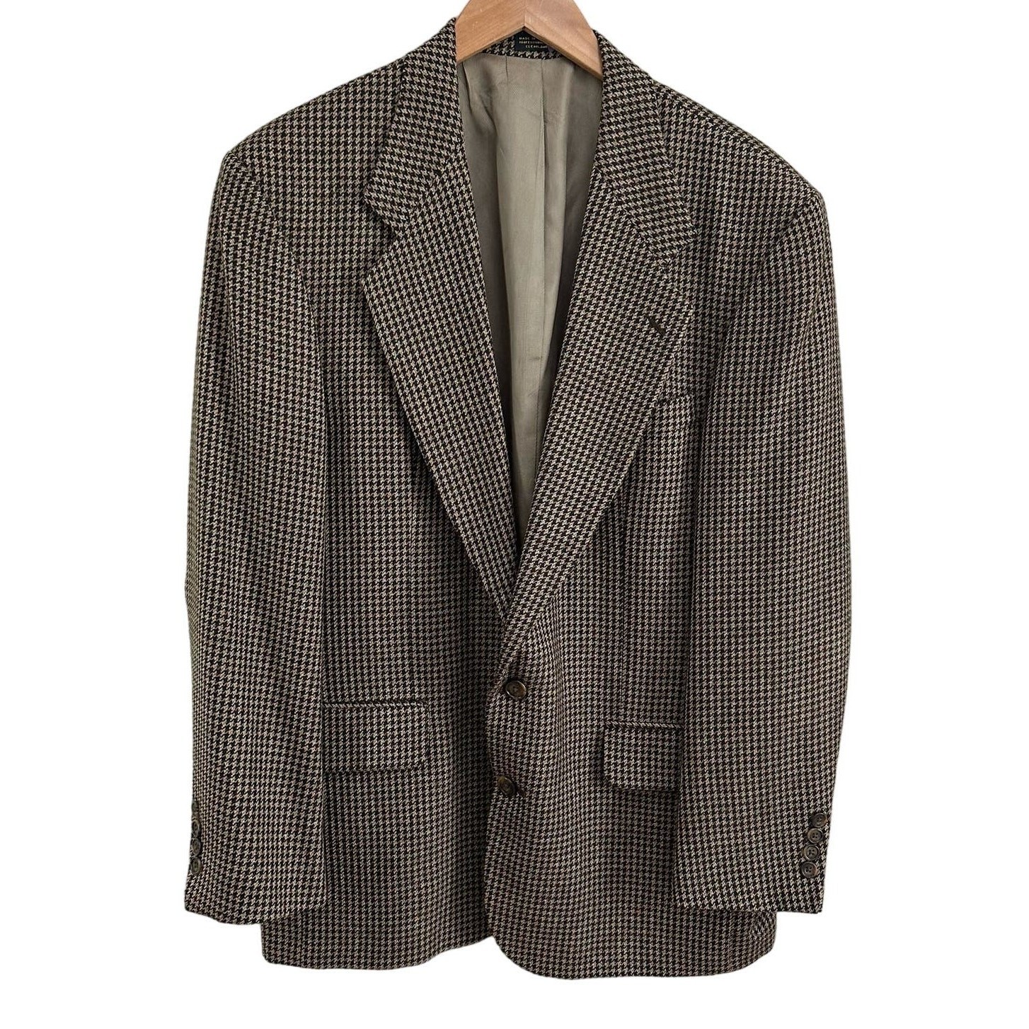 Oscar De La Renta Brown Houndstooth Plaid Blazer Sport Coat 2 Button 42 42R