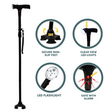 Walking Stick Adjustable Folding Cane LED Light Travel Hiking Support Stick