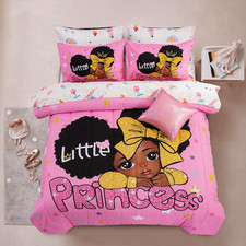 Black Girl Little Princess Comforter Set, Pink 6Pcs Bed in a Bag Twin Size Spark