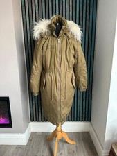 Topshop Khaki Parka Size 8 Faux Fur Hood , excellent