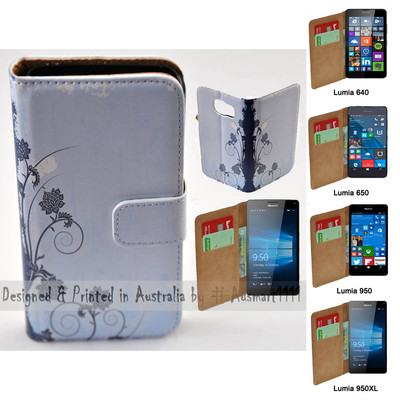For Nokia Series - Blue Floral Print Theme Wallet Mobile Phone Case Cover