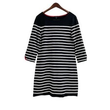 Talbots Black Striped Long Sleeve Dress Womens Size Small 100% Cotton Casual