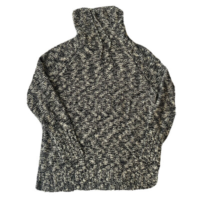 Chaps Sweater Sz S Drawstring Cowl Neck Marled Black White Winter Womens Casual