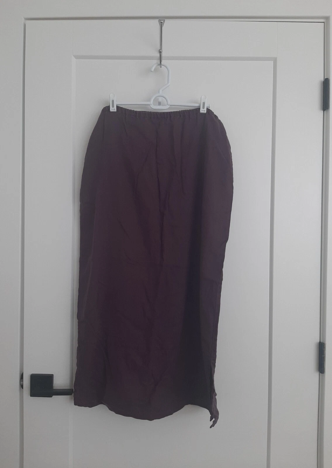 J Jill Smooth Purple EGGPLANT Pull-On 100 LINEN Maxi Skirt Size Large W/ Pockets