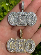 Real Gold Plated 925 Silver Large Iced Baguette CZ CEO Big Boss Necklace Pendant