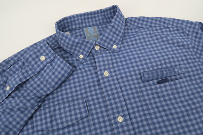 Vineyard Vines Harbor Shirt Mens Medium Blue Gingham Performance Vented Fish