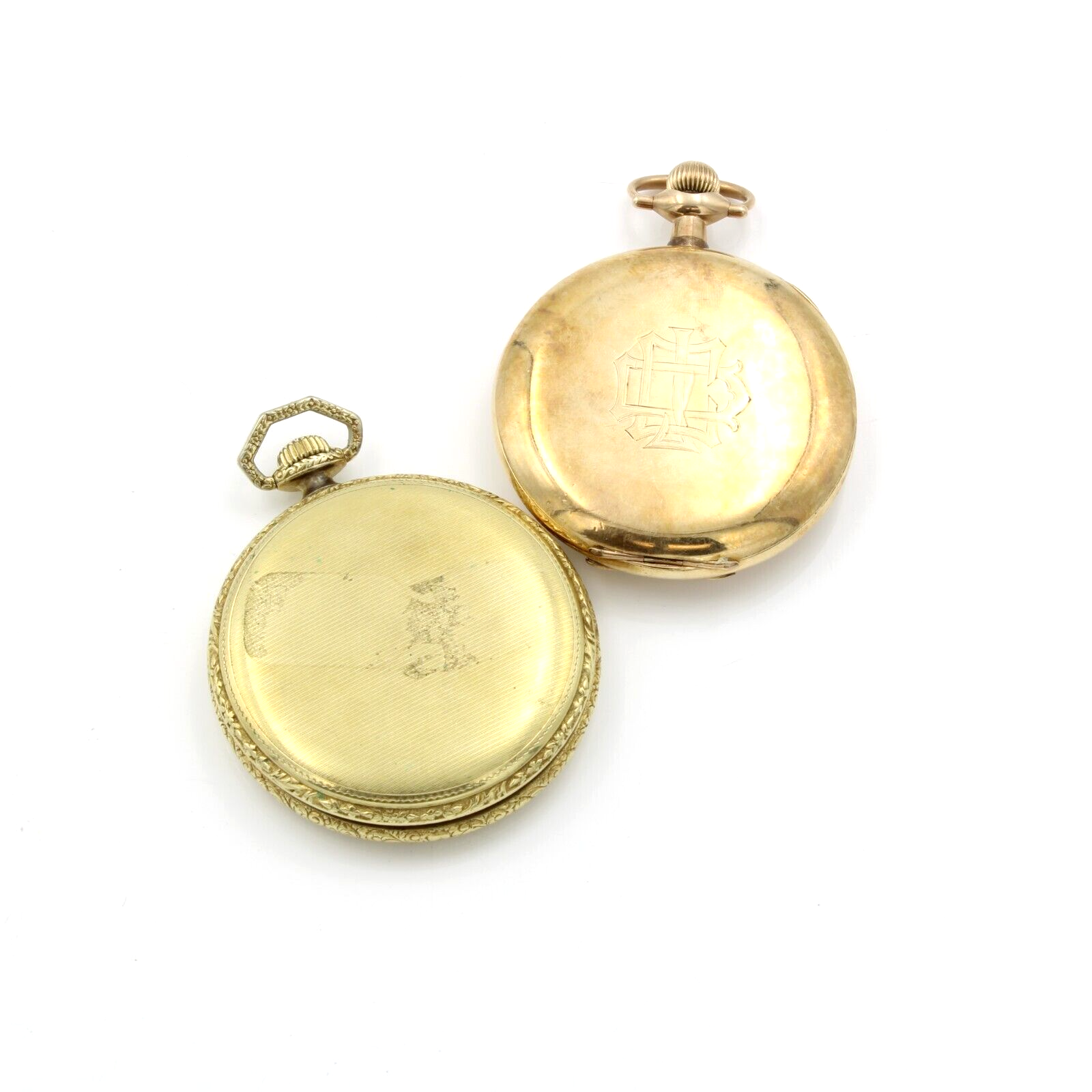 Antique Elgin Gold Filled Open Face Pocket Watches Lot of 2 No Res 