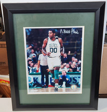 Robert Parish Boston Celtics Signed 8x10 on Boston Garden Parque Floor Piece