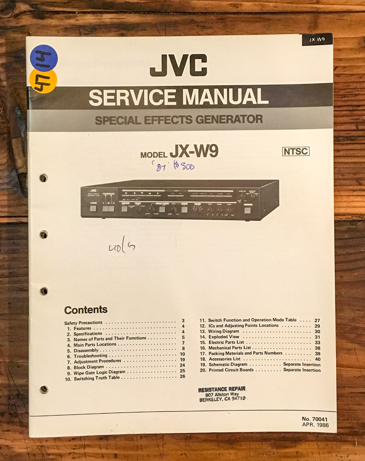 JVC JXW9 Special Effects Generator Service Manual *Original* eBay