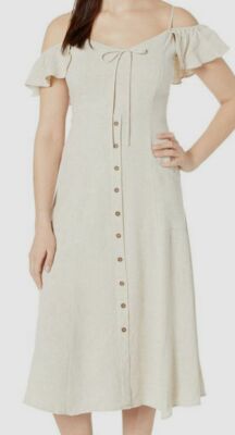 $130 American Rose Women's Beige Natalie Cold Shoulder Button-Up Dress Size S