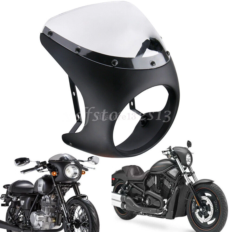 Universel Moto 7" phare Carénage Pare-Brise Pour Harley Café Racer Honda Suzuki - Photo 2/4